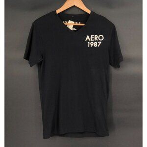NWT Aeropostale Mens Embroidered Spell Out T-Shirt S Black White 100% Cotton Y2k